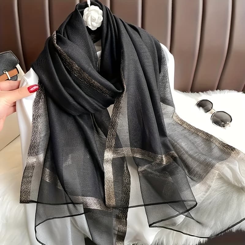 TEMU Luxurious Long Scarf With Sparkling Sequins - Lightweight, Breathable, And Versatile Shawl For Beach, Casual, And Festive - Perfect Gift For Eid, Music Festivals, And Special Occasions
