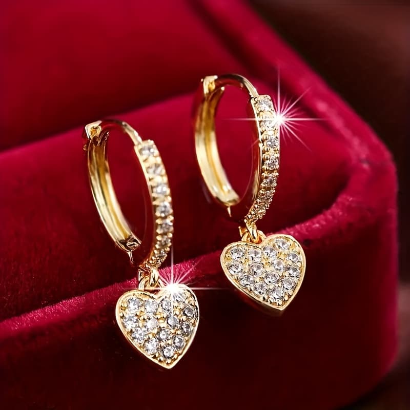TEMU 1 Pair Of Heart-shaped Pendant Copper Earrings, Exquisite And Luxurious, Suitable For Women's Vacation Parties Or Holiday Gifts