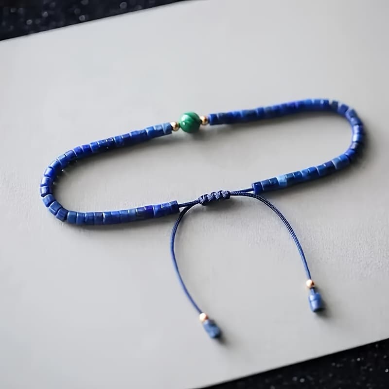 TEMU 1pc Adjustable Women's Bracelet With Natural Lapis Beads – Daily Wear And Gift Idea For Girlfriend Or Mother, Fits All