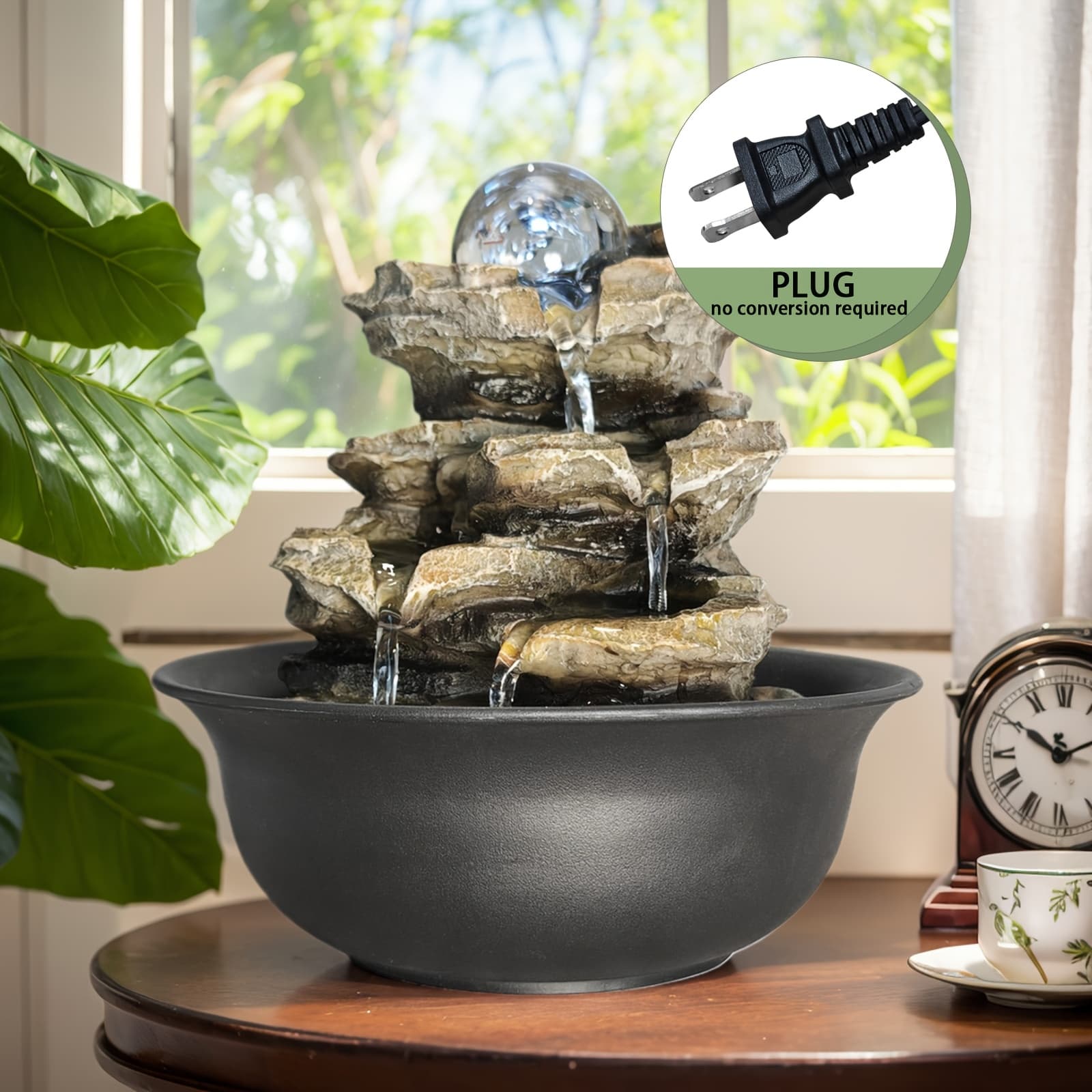 TEMU Rock Tabletop Indoor Fountain With Led Lights-8.3"h, Desktop Waterfall Fountains - Plug, Humidifier For Living Room, Office, Bedroom
