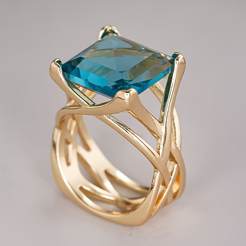 TEMU 4-claw Inlay Blue Synthetic Zirconia Rings For Women Banquet Wedding Rings Jewelry Anniversary Ring Gift