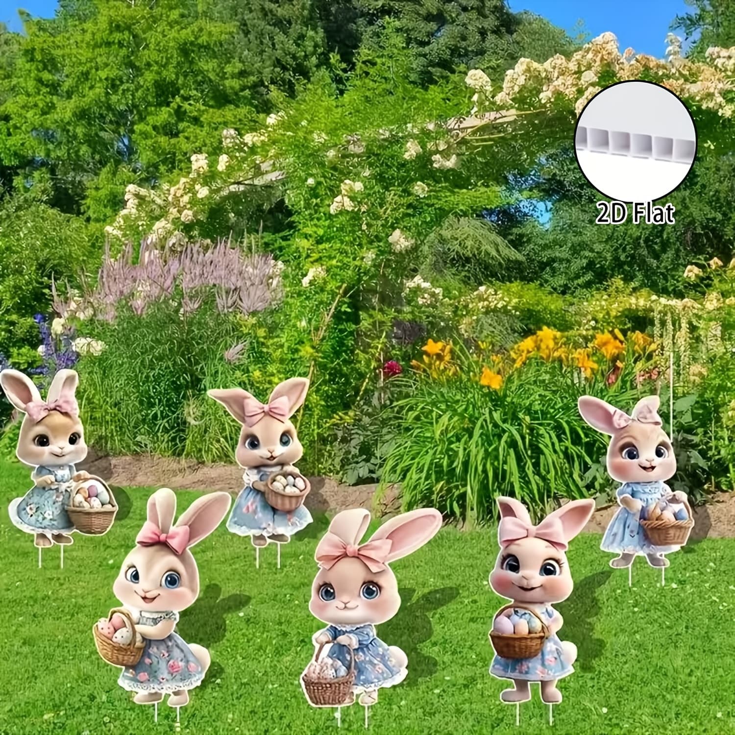 TEMU 2d Flat, 6pcs 2d Flat Easter Bunny Outdoor Decoration - Easter Bunny Logo - Easter Bunny Garden Decoration With Pile Outdoor Decoration - Rabbit Garden Sign Decor Waterproof Lawn Sign, 2d Flat