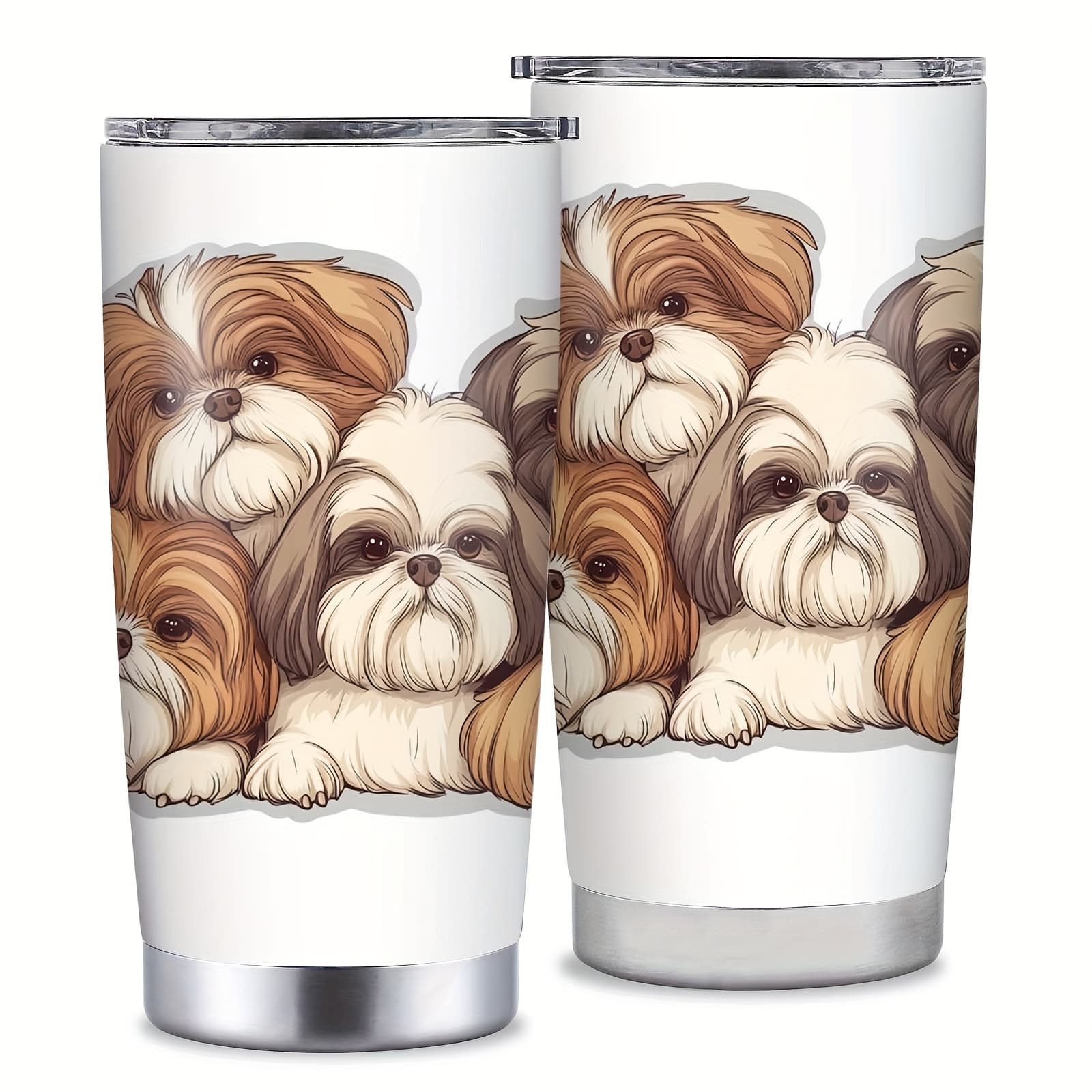 TEMU 1pc/20oz Brown And White Shih Tzu Cute Dog-themed Water Cup, Stainless Steel, Coffee Cup With Lid, Shih Tzu Cup, Gifts For Dog Lovers, For Women, For Women, , For On Christmas, Heat Preservation