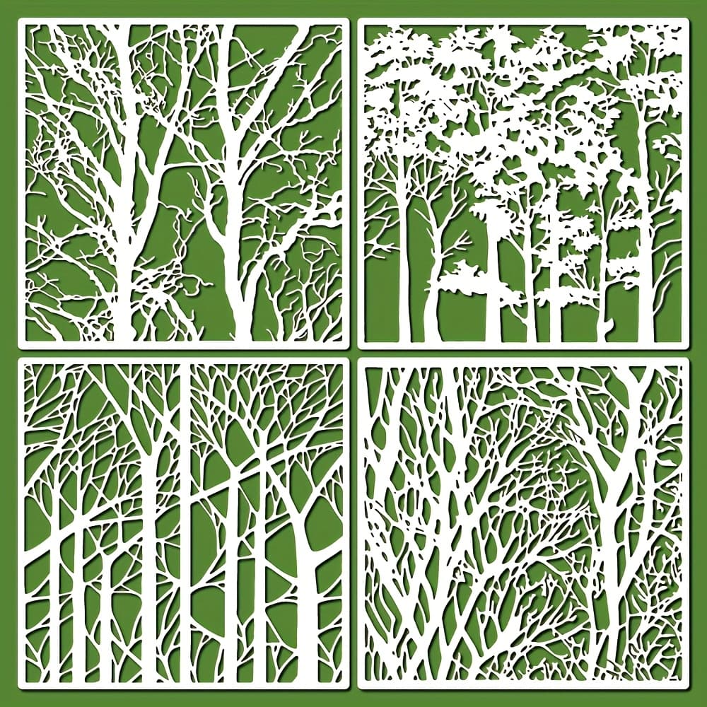 TEMU 4pcs Tree Branch And Trunk Plastic Stencils For Painting, 11.8-inch Reusable Wood Grain Templates – Diy Crafts On Wooden Canvas, Wall Art, Furniture, Porch Doors, And Home Decor