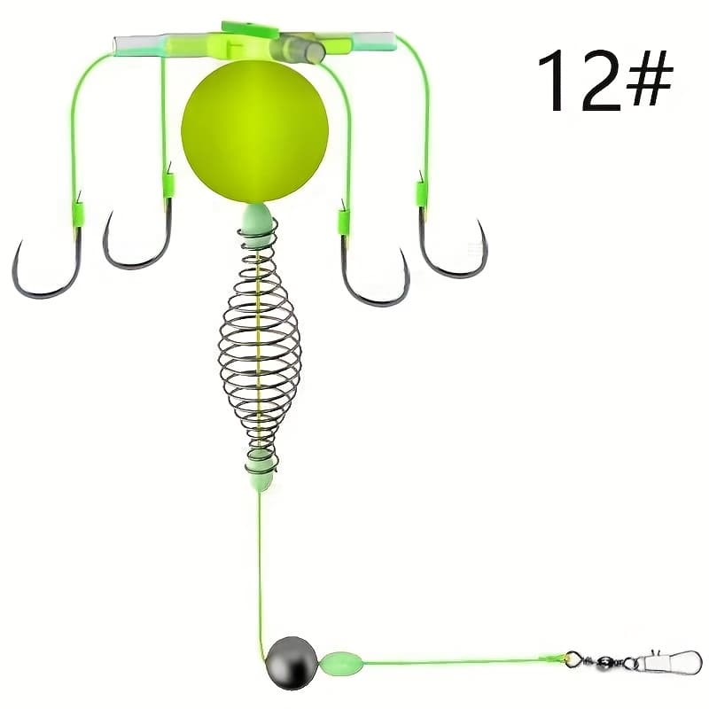 TEMU [ 4-hook Rig] Four-hook Fishing Rig With Sharp Hooks | Resistant To Water Flow, Featuring A Buoy