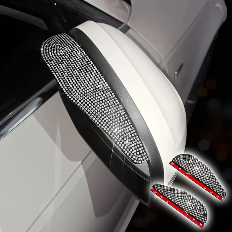 TEMU 2pcs Set Of Sparkling Car Side Mirror Visors - Reflective Design, Durable Plastic Left Side For Visibility And Style, Waterproof Exterior Accessory