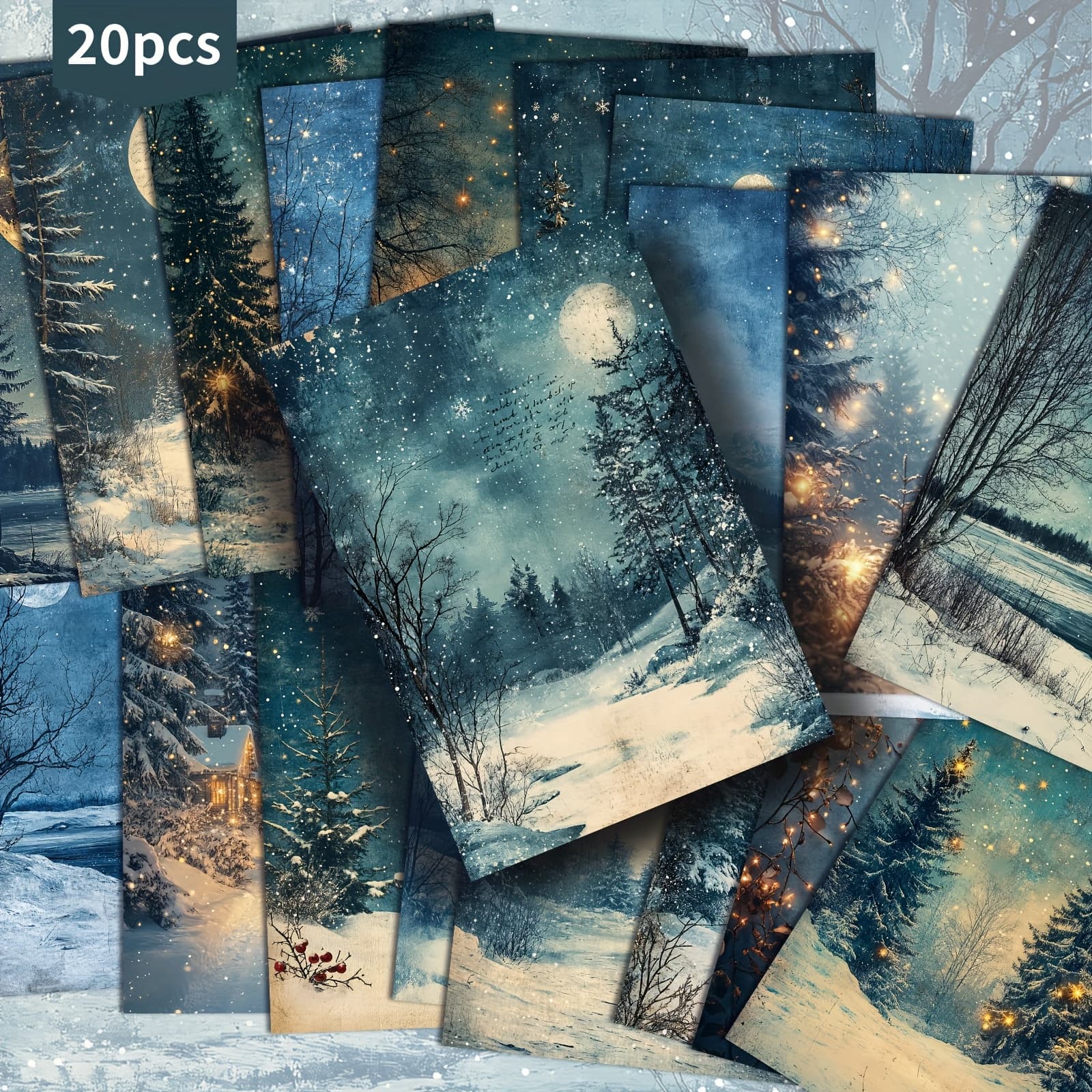 TEMU 20-pack Blue Fir Paper Postcards - 4x6 Inches Night Junk Journal Paper, Classic Pinup Illustrations, Collectible Decorative Painting Cards For Scrapbooking & Crafting