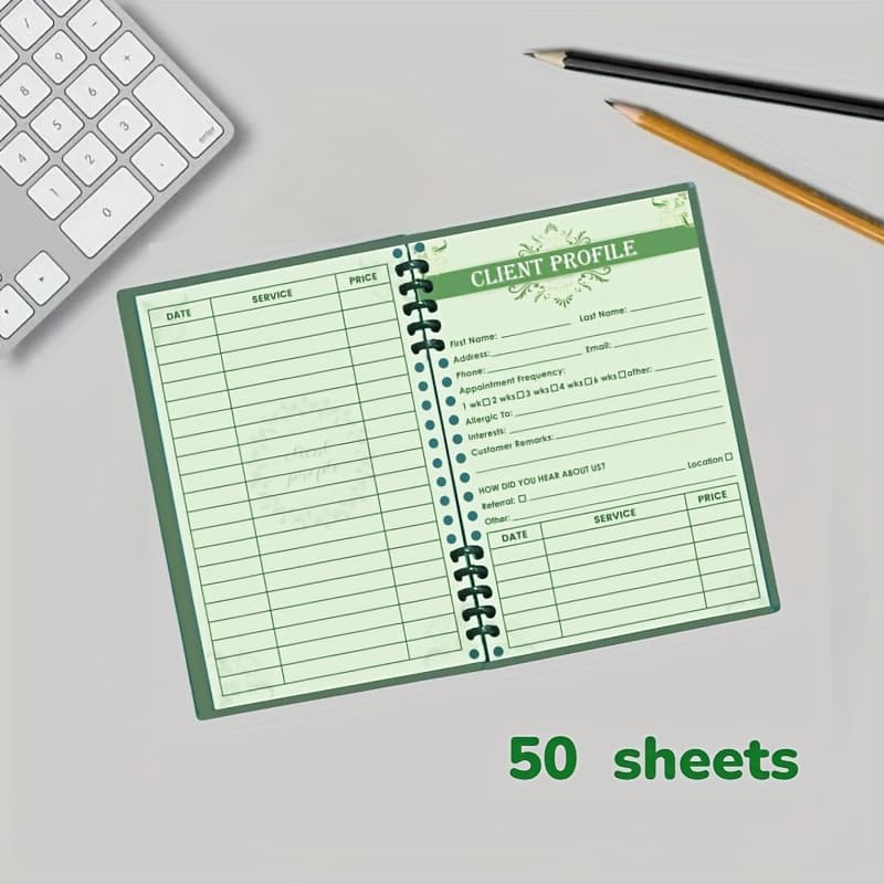 TEMU 1pc/50 Papers Client Profile Spiral Notebook - Client Information Record Cards - Double Sided Business Data Cards - Ideal For Nail Salons, Hair , Spas