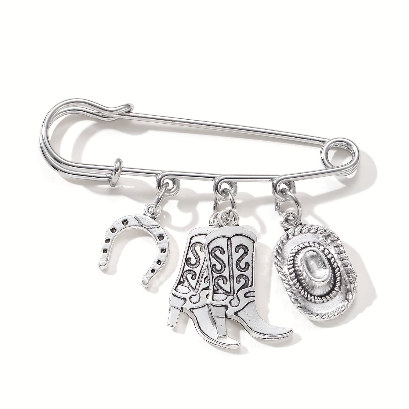 TEMU Creative Western Cowboy Style Brooch With Retro Boot And Hat Alloy Pendant For Unique Outfit Accessories