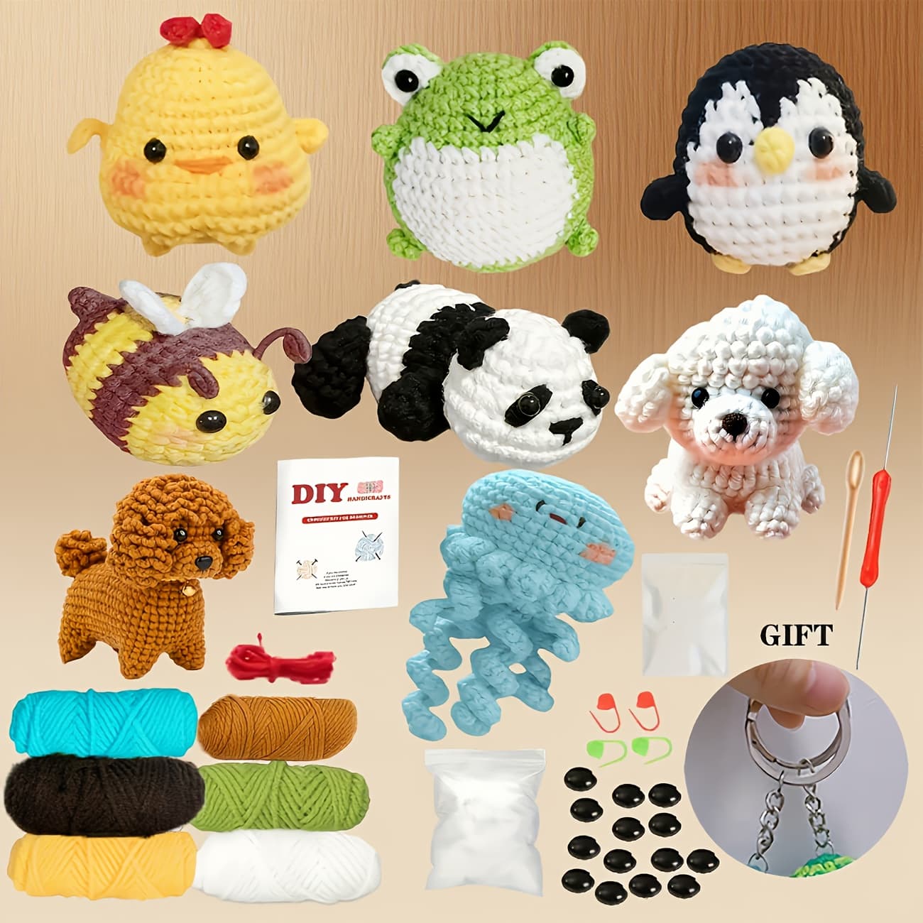 TEMU 8pcs -in- Crochet Starter Kit For Beginners With Video Lessons, Complete Crochet Animal & Crafts With Hooks, Yarn & Tutorials - Suitable For Beginners