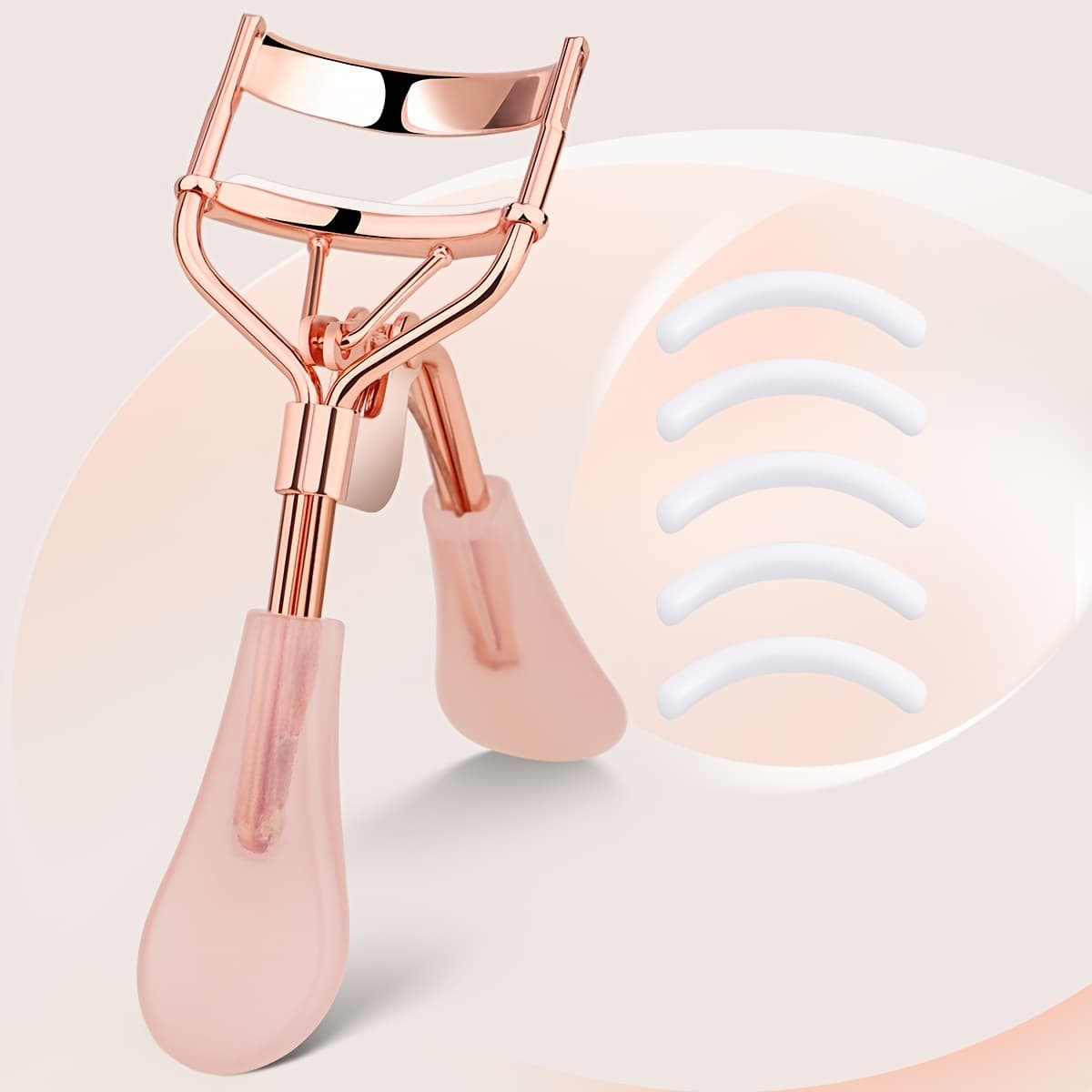TEMU An Electrophoresis Powder Handle Eyelash Curler + 5 White Rubber Strips, Long-lasting Shaping Of Eyelashes, Natural Curling, Convenient Eyelash And Eyebrow Tool