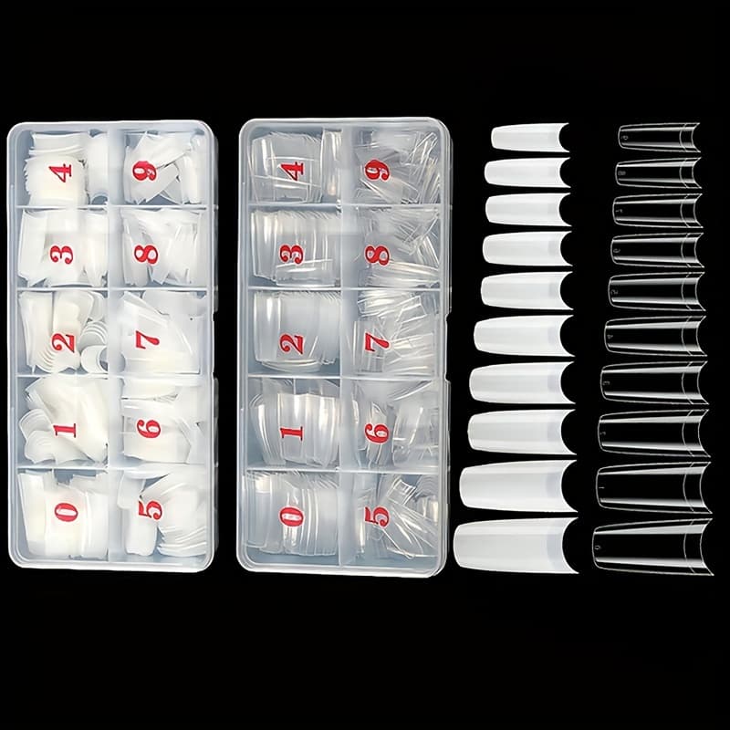 TEMU 1000pcs Semi-set False Nail Tips, 10 Sizes Women's French Acrylic Artificial Tips With Box, Suitable For Nail Salon And Home (natural And Transparent)