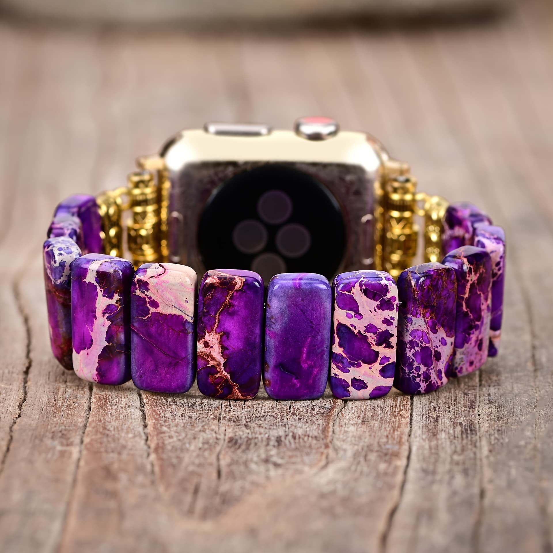 TEMU Purple Boho Elastic Rope Watch Strap, Handmade Natural Stone Bracelet Compatible With Watch Band 38/40/41mm, Handmade Boho Jewelry Watch Strap For Iwatch Series 9 8 7 6 5 4 3 2 1 Se Ultra