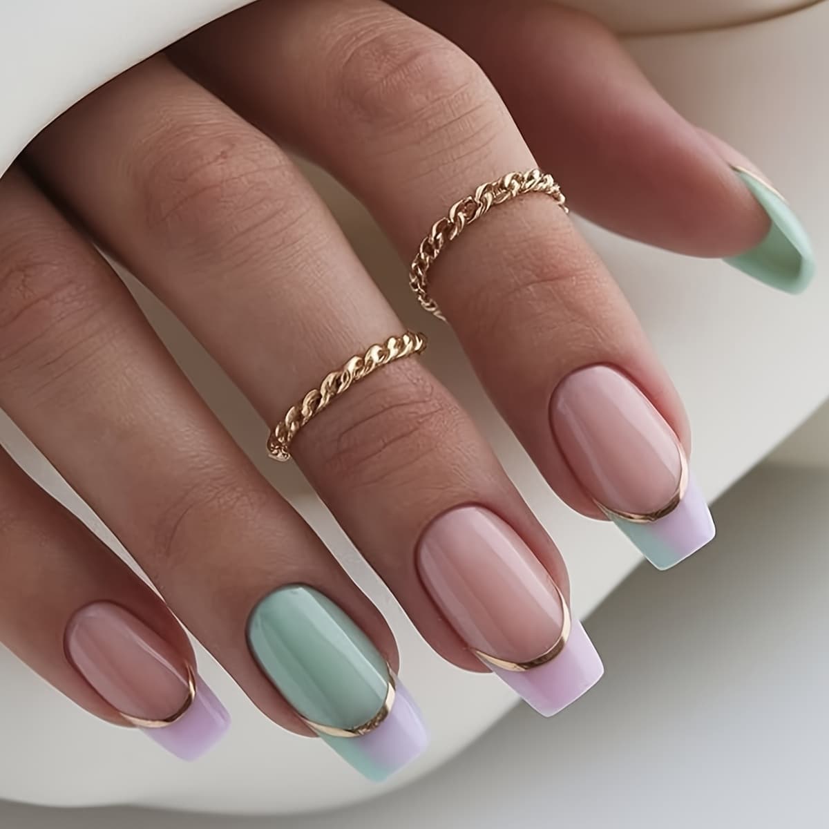 TEMU Tip Press On Nails Medium Square Fake Nails With Gradient Design Green False Nails Glossy Acrylic Nails On Nails Cute On Nails False Nails For Women 24pcs