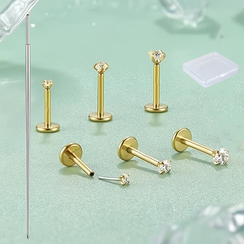 TEMU 2d Flat, 7pcs Hypoallergenic 316l Stainless Steel Flat Back Piercing Earrings Suitable For - Tragus, Cartilage, Lip/push-in Medusa Piercing Jewelry