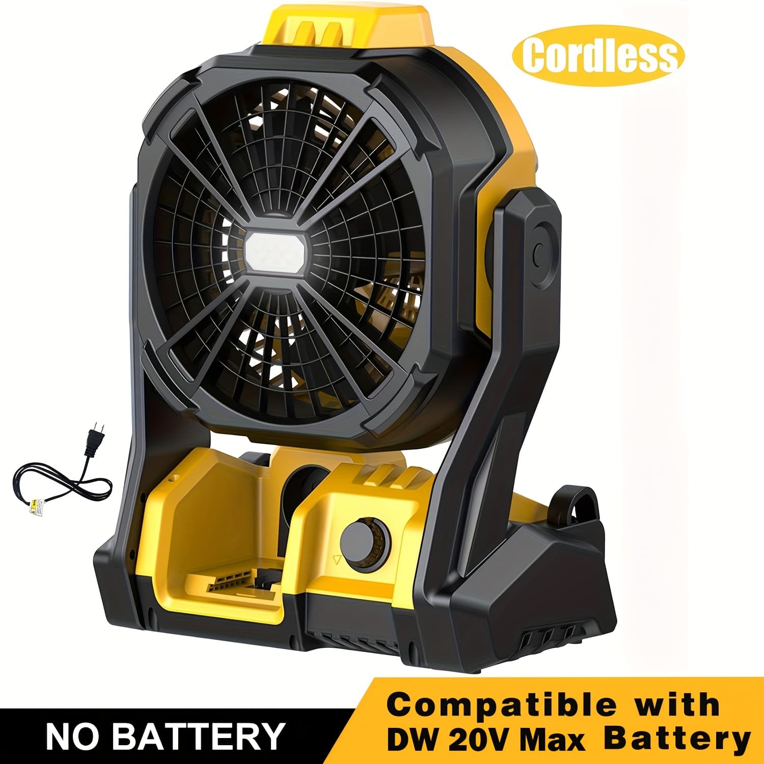 TEMU Cordless Fan With Led Light, For 20v , Portable Battery Powered Fan, Adjustable Speed, Auto Oscillating, Hanging Hook, Compact For Camping, Garage, Rv, Travel, Battery Not Included