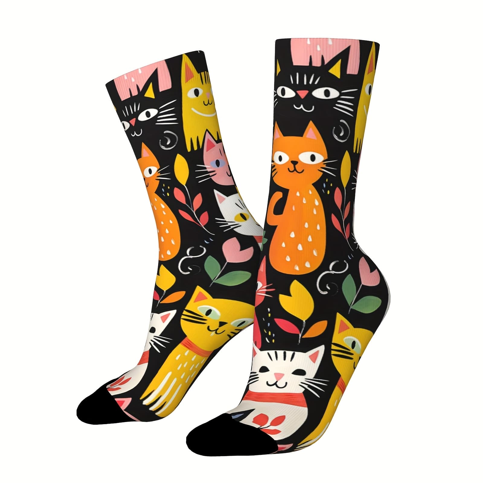 TEMU Women's Outdoor Socks, Cat Pattern Socks Print - 95% Polyester, 5% Spandex, Machine Washable, Suitable For Outdoor Sports Enthusiasts, Comfortable And Breathable, Fashionable