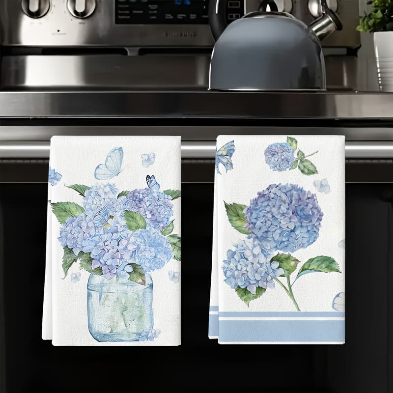 TEMU 2pcs Blue Floral Microfiber Towels Suitable, Bath & Multi-room Use - Super Soft, Absorbent Dish Cloths, Tea Towels, Hand Towels With Print - Lightweight Housewarming Gifts For, Moms, Neighbors