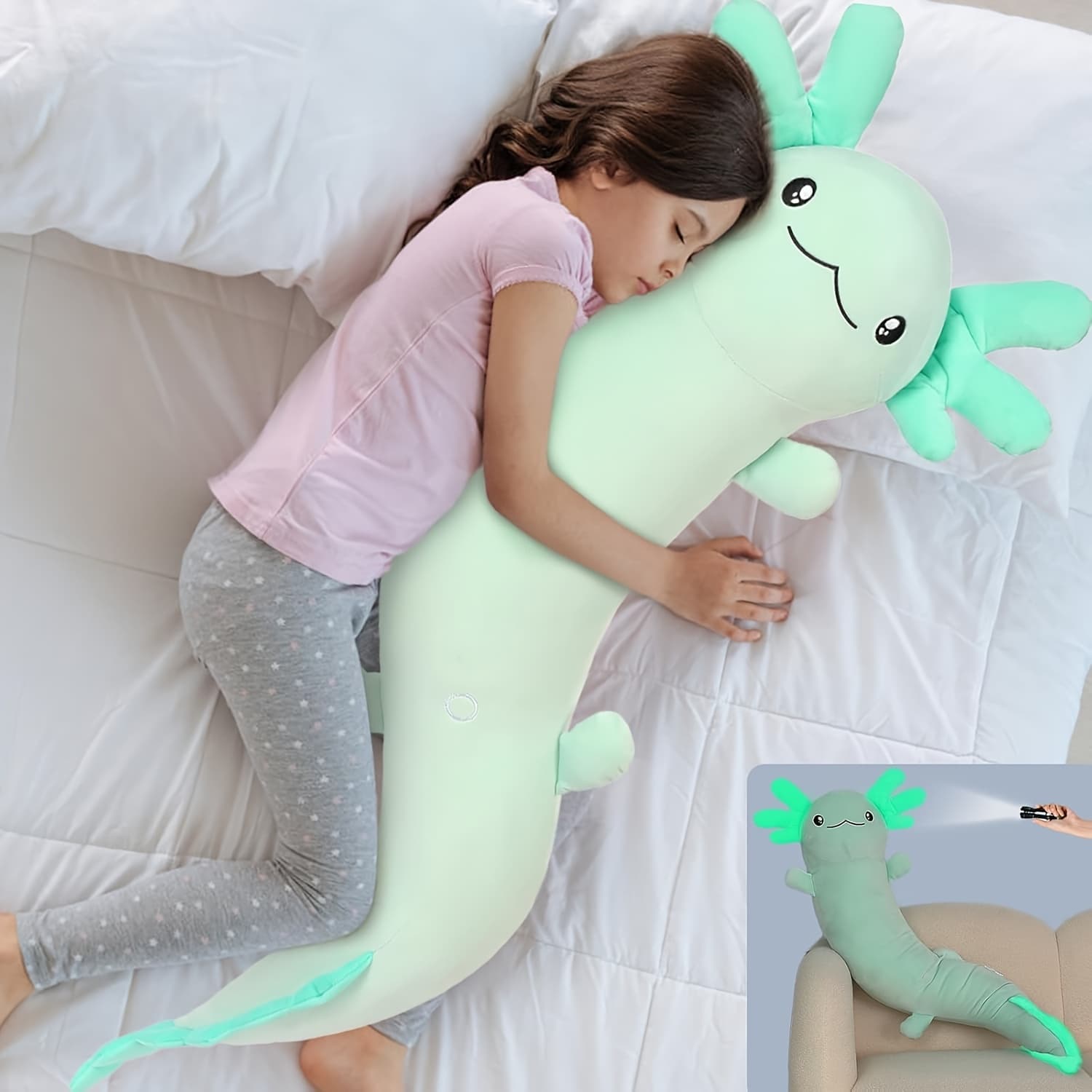 TEMU Morismos Giant Axolotl Plush Stuffed Animal, Big Axolotl Plush Pillow Toy For Kids , Jumbo Stuffed Salamander Body Pillow Toy Glow In The Dark, Holiday Birthday Party Decor
