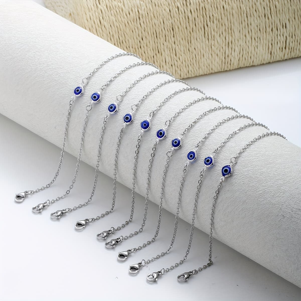 TEMU 12pcs Stainless Steel Chain Minimalist Evil Eye Small Floral Flower Charm Bracelet Loose Bulk Fashion Jewelry Wholesale
