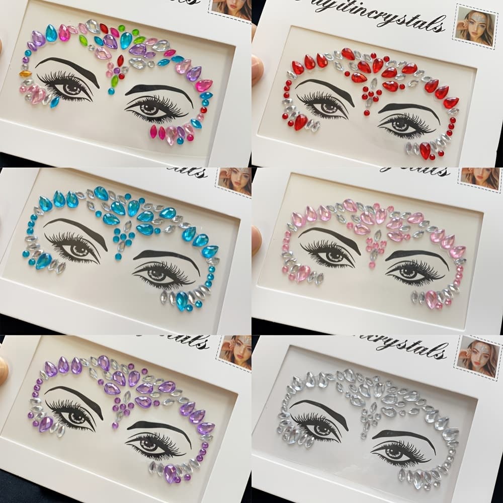 TEMU 6sheets Mermaid Style Face Stickers - Sparkling And Glittery Designs, Plant-based Squalane, Perfect For Halloween, Parties, And Festive Decorations, Festive Face Stickers