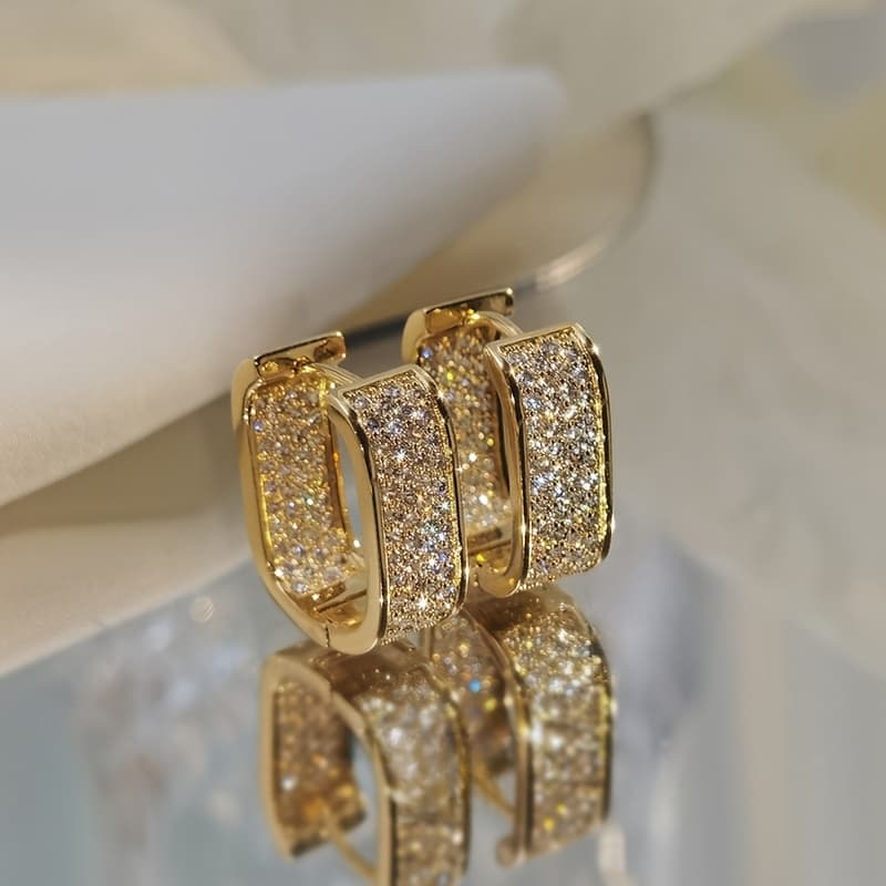 TEMU Elegant Wide U-shaped Hoop Earrings With Rhinestones, Stainless Steel Posts, Alloy - Perfect For Parties And Celebrations, Celebration Jewelry|sparkling Earrings|alloy Construction