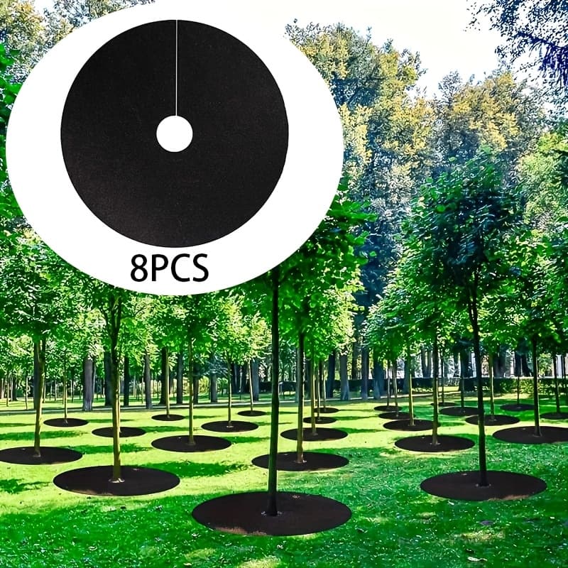 TEMU 8pcs Non-woven Fabric Weed Barrier - Breathable Moisture System, 42cm Outer Diameter, Promotes Trees, Gardening Mat With Root Protection
