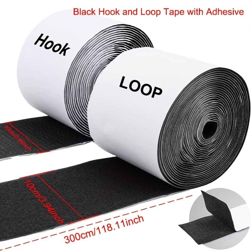 TEMU 3.94''×9.84 Feet Strong Sticky Back Heavy Duty Hook And Loop Tape With Adhesive, Non-slip Couch Cushion Grip Accessories, Double Sided Strip Roll To Prevent Sliding, Black