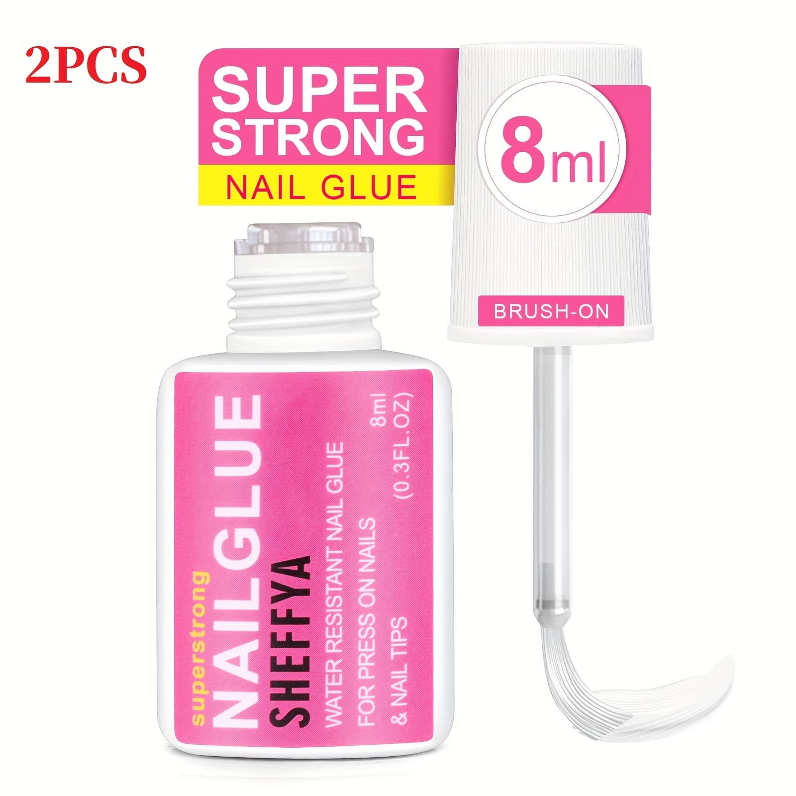 TEMU Sheffyasuper Strong Nail Glue For Press On Nails, Nail Tips & Acrylic Nails (8ml) Brush On Glue For Press Ons, Tips & Acrylics - Long Lasting, Strength, Mess-free Application