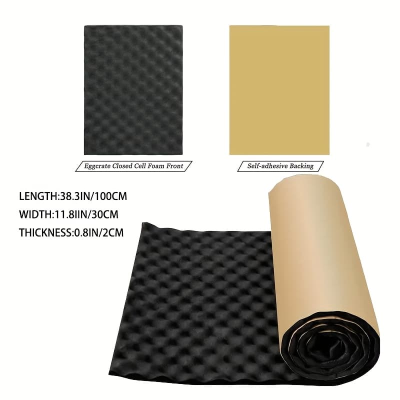 TEMU 1 Roll Self-adhesive High-density Acoustic Foam, Black Soundproofing Egg Crate Foam For Car Engine Hood, Walls, Ceilings, Heat-resistant, Noise-reducing, Ideal For , Cars, Rooms, Soundproof Walls