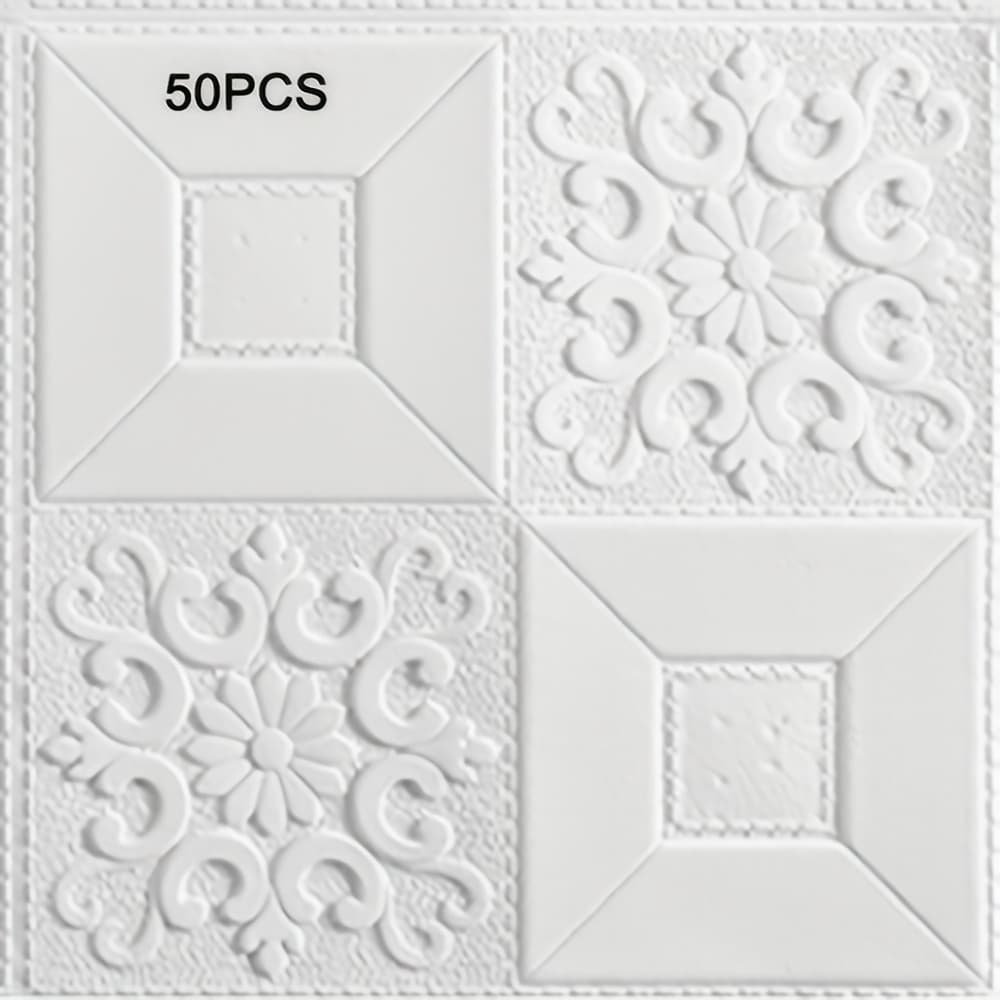 TEMU 50pcs 3d Wall Stickers 13.78 Inches Square Self-adhesive Wallpaper Foam Anti-stain Ceiling Tiles For Living Room Bedroom Balcony Kitchen