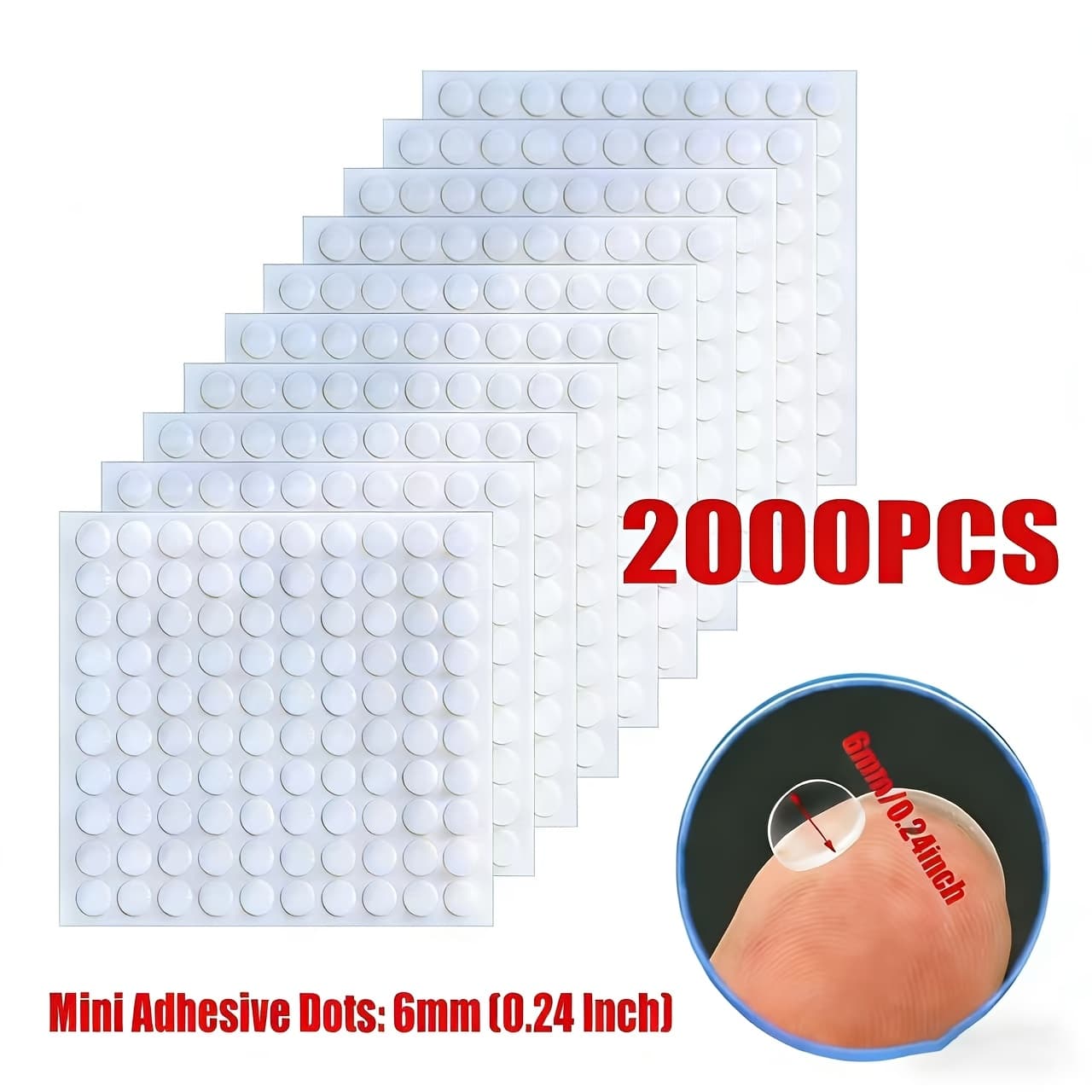 TEMU 2000pcs Double Sided Adhesive Dots 6mm/0.24in Clear Removable Sticky Tack Acrylic Putty Stickers For Balloon Craft Diy Office Supplies
