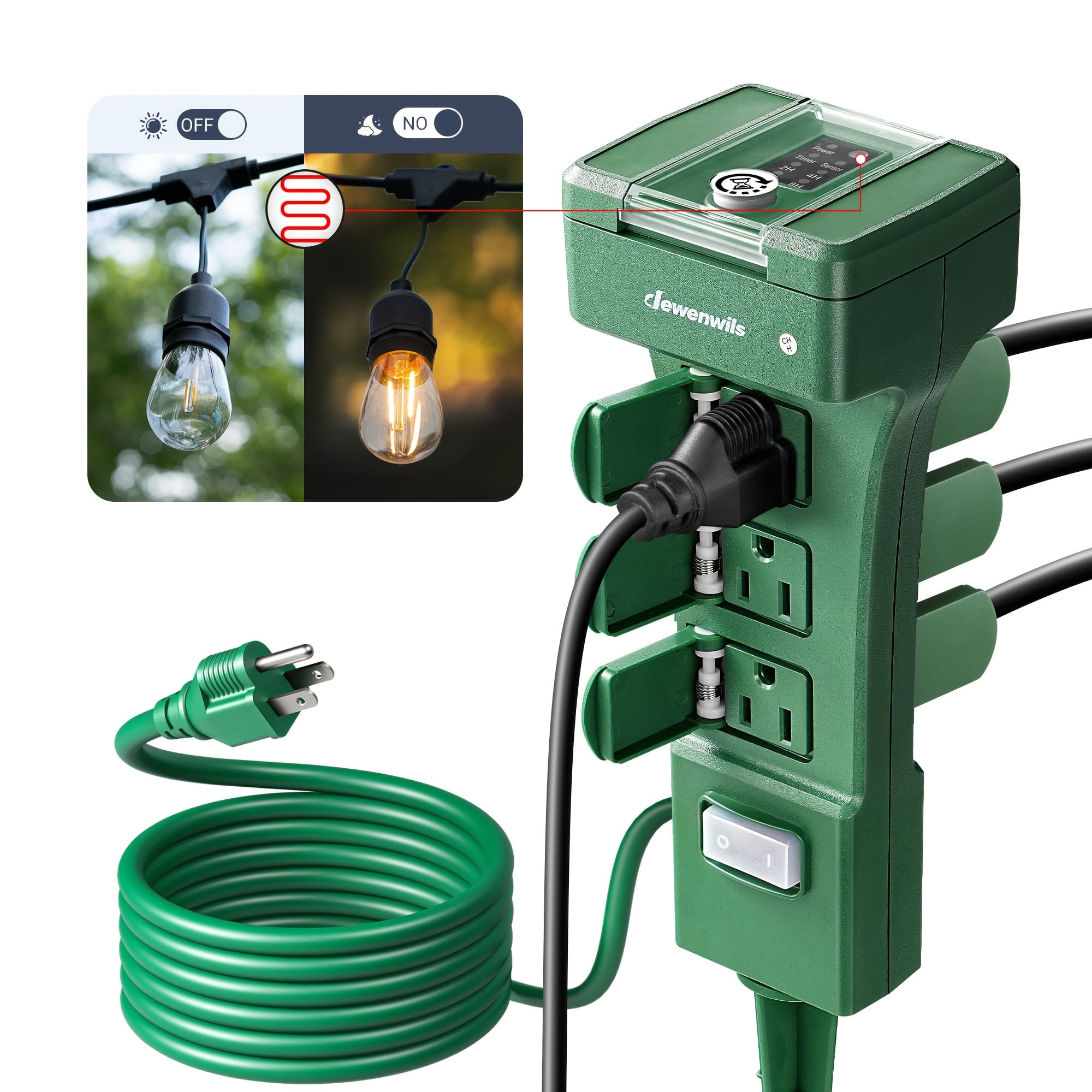TEMU Outdoor Timer With Photocell, 6 Grounded Outlets, 6ft Extension Cord, 15a 1875w, Dusk To Dawn Light Timer For Christmas Lights, Halloween Decoration, Garden
