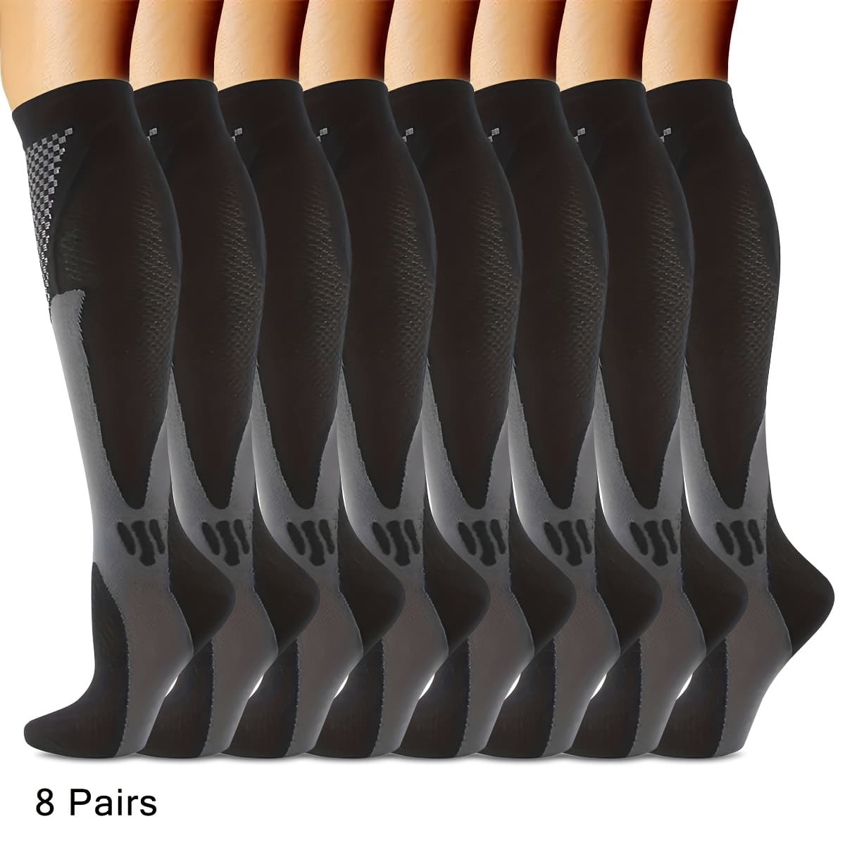 TEMU 8-pair Men's And Women's Knee-high Compression Socks, High-elasticity Long Tube Multi-functional Sports Socks