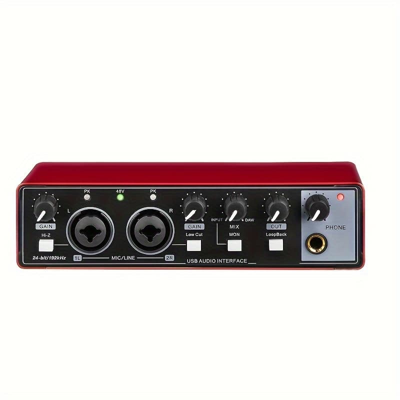 TEMU Professional 2-channel Audio Interface Sound Card - Studio Mixer For Electric Guitar Live Recording, 24bit/ 192khz High-resolution, Xlr Interface With 48v Power Supply