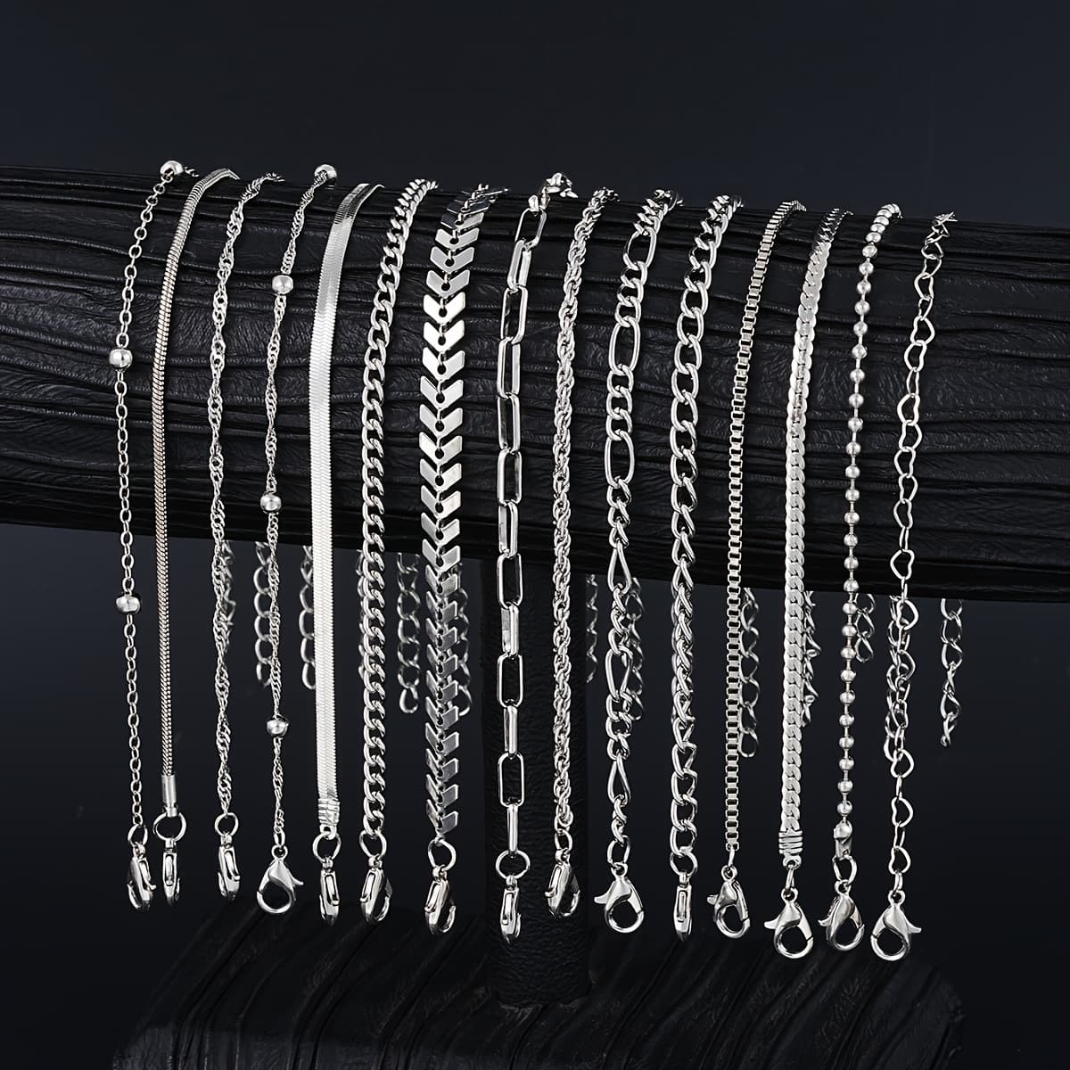 TEMU 15 Anklet Bracelets, Women's Bracelet Anklet Set, High Quality, Summer Beach Wind Bead Chain, Box Chain, Bone Chain, Women's Beach Party Date Gifts