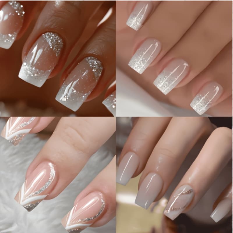 TEMU 96pcs (4pcs) Glossy Press On Nails Medium Squoval Fake Nails Pink Stripe Flowers Glitter False Nails False Nails For Women