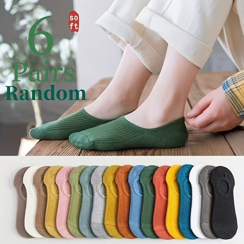 TEMU 6-pair Random Assortment, Women's Summer Thin Invisible Socks, Low-cut No-show Ankle Socks, Anti-odor Socks