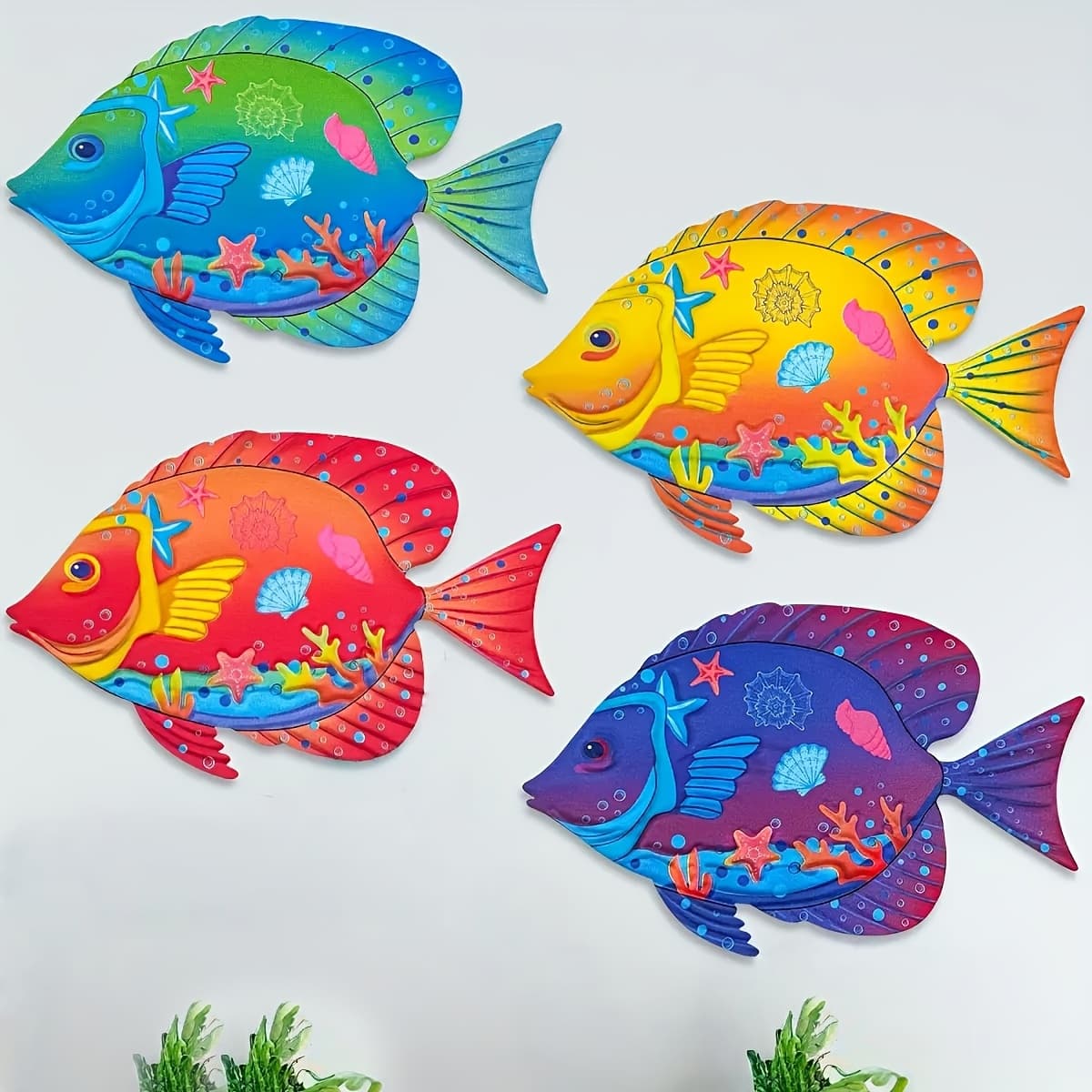 TEMU 2d Flat, 4pcs Acrylic Fish Wall Decor - Indoor Or Outdoor Fish Wall Art Sculpture Decoration, Yard Fence Pool Courtyard Wall Decor, Gift For Mom Dad , Housewarming Gift