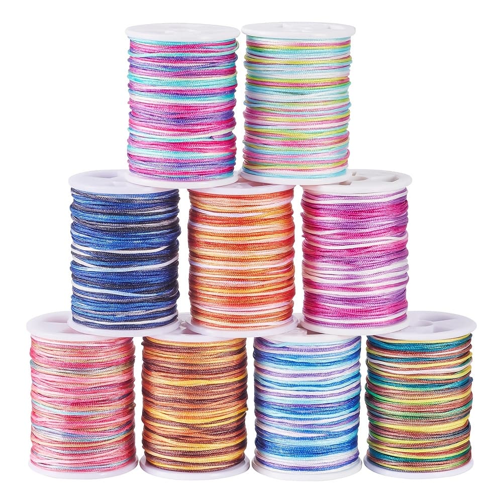 TEMU 9 Rolls Dyed Polyester Thread Braided Cord For Beading Cords And Threads, Beading Supplies 0.8mm, About 10.93 Yards (10m)/roll, 1 Roll/color