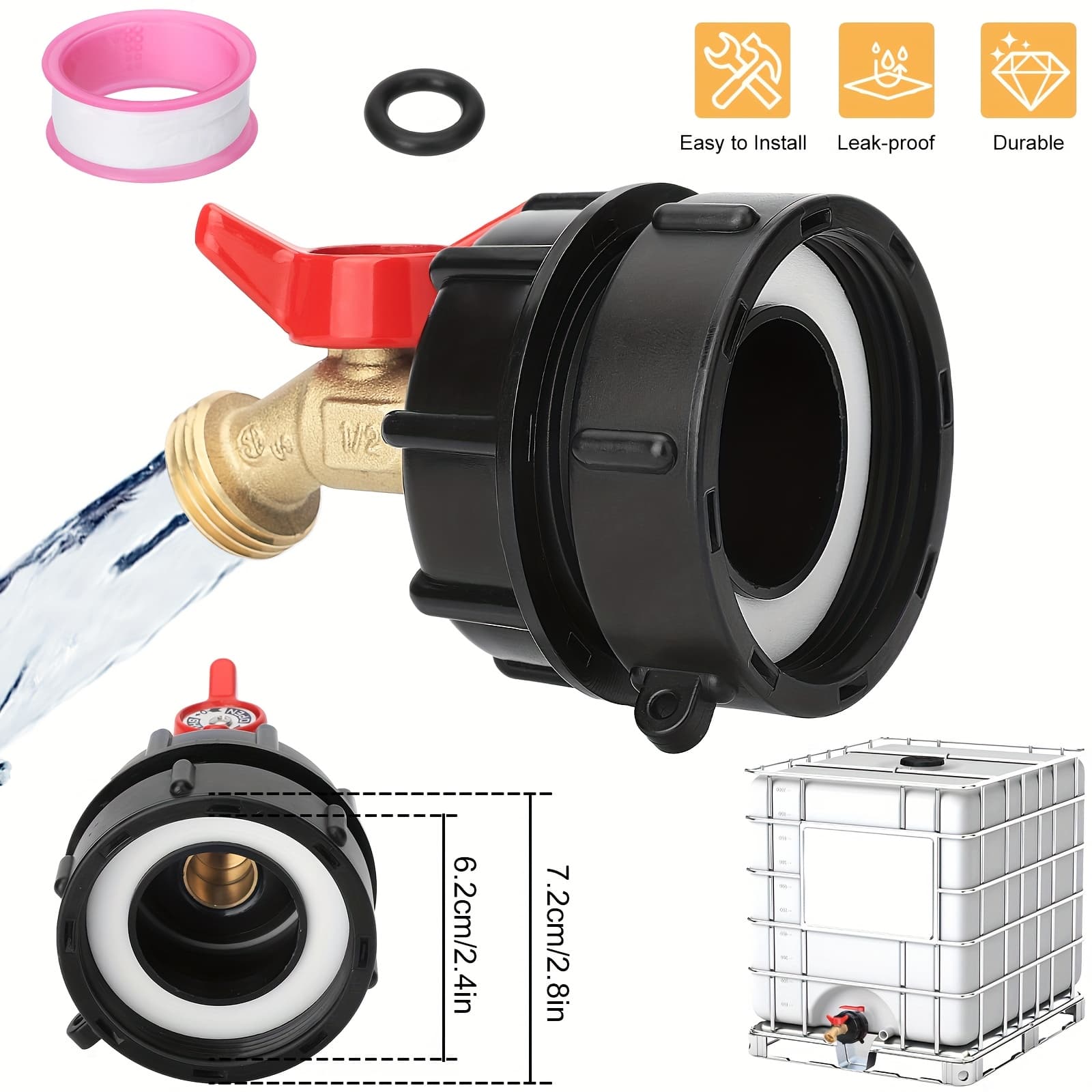 TEMU 1 Pack 275-330 Gallon Ibc Tote Tank Adapter, S60x6 Coarse Thread, 3/4" Outlet Water Barrel Spigot Kit, Rust-proof, Leak-proof Bulkhead Fitting For Garden Barrels