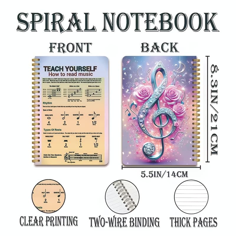 TEMU Blank Notebook1 Self-study Music Score Theme Spiral Notebook | 5.5x8.3 Inches Lined Inner Pages | Essential For Music Self-study | Suitable For Recording Music Notes | Writing Music Scores | Sto