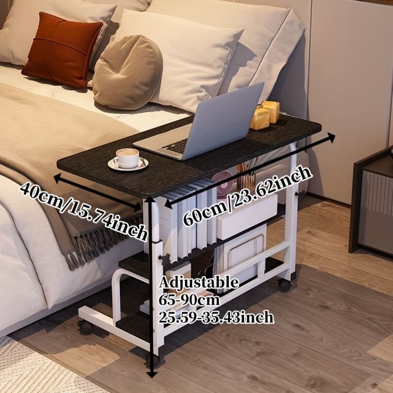 TEMU Adjustable Height , Double Storage Shelf Roller Design, Study, Game All-purpose Table, Height Adjustable, Bedroom As Bedside Table, Coffee Table, Multi-functional Desk