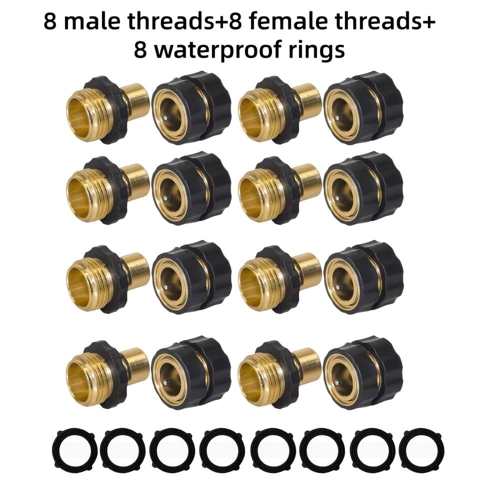TEMU 24pcs Set Garden Hose Quick Connector, Hose Connector Solid Brass 3/4 Inch Ght Thread Garden Quick Connect Kit, Male And Female Water Hose Fittings