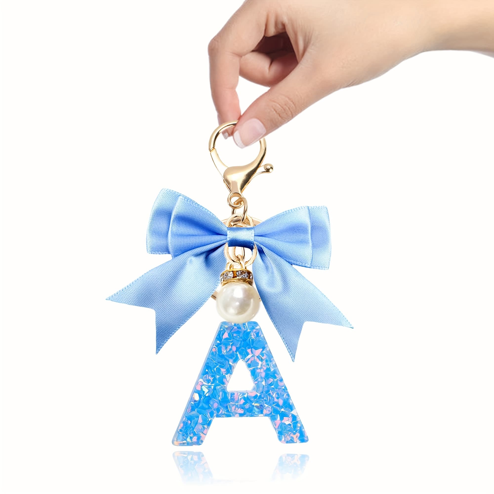 TEMU 1pc Fashionable Resin Letters Keychain With Bow & Pearl Keychain For Women Students Ladies Bag Hanging Small Gift