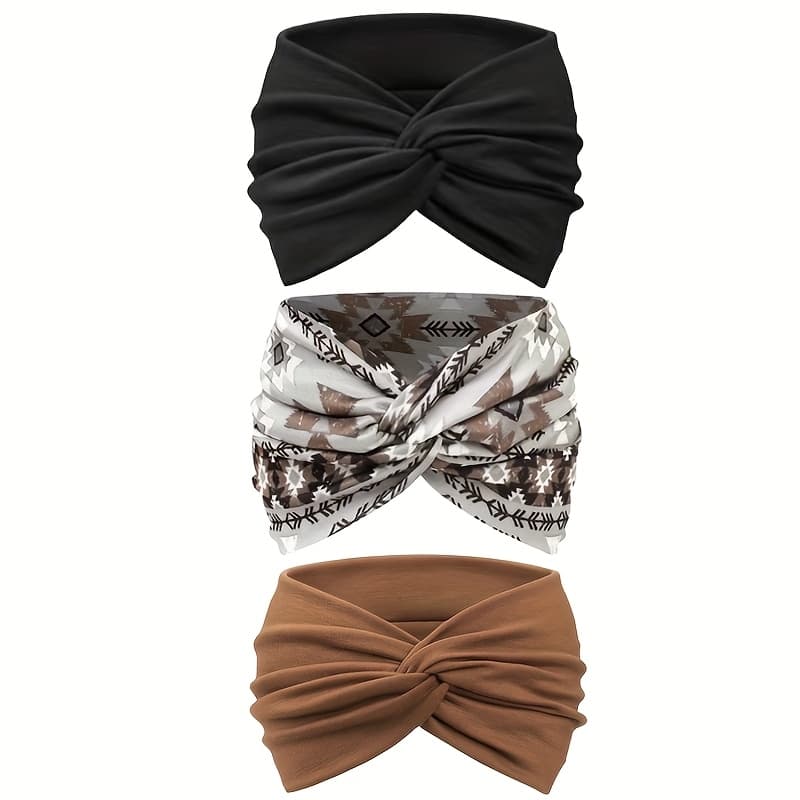 TEMU 3pcs/set Widened Size/printed/women's Fashion Headbands, Bohemian Style/non-slip-sweat-absorbent-sports Yoga-running Headscarves, Suitable For Daily Use, Hair Ties