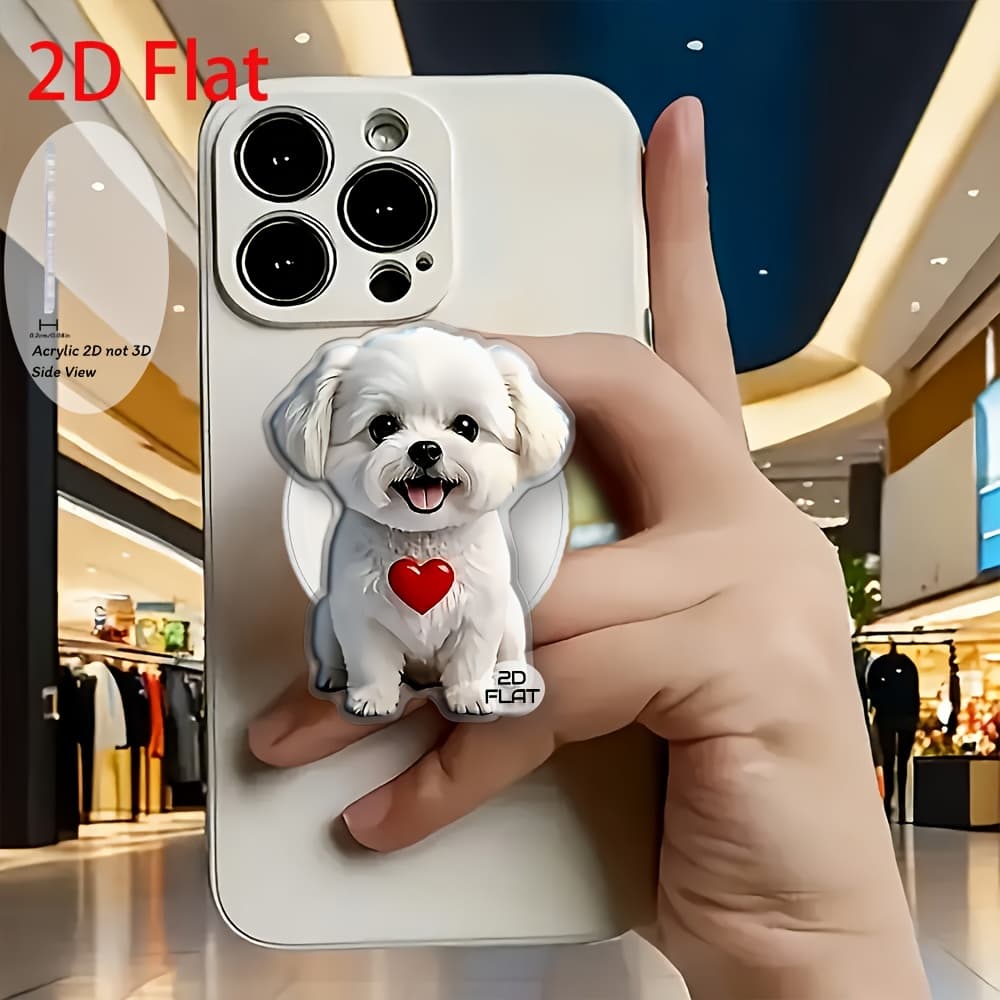 TEMU 2d Flat Fashion Cute Puppy, Heart Pattern Acrylic Retractable Phone Holder, Pop- Holder