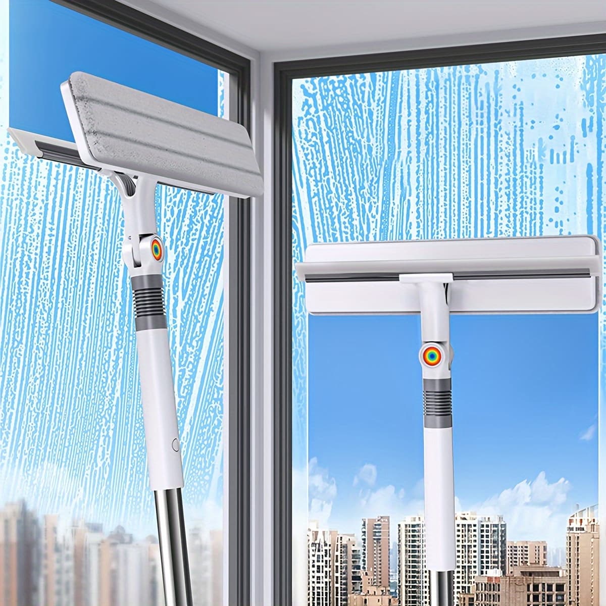 TEMU Professional Window Squeegee Cleaner, 2in 1 Shower Squeegee With Extension Pole, 53.5'window Washing Equipment With Head, Glass Cleaning Tools For Indoor/outdoor High Window