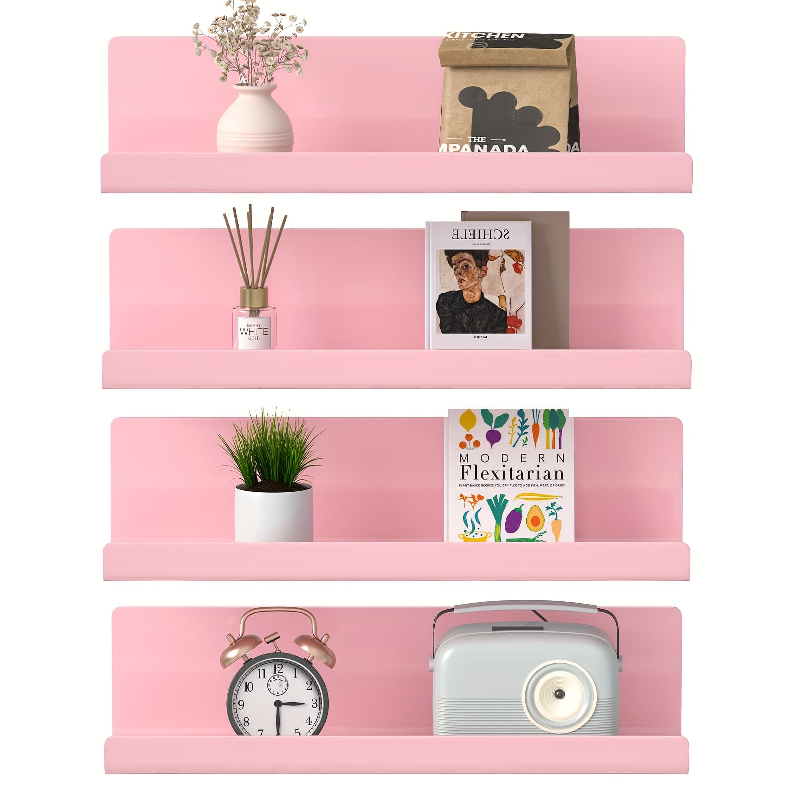 TEMU Floating Shelves, Set Of Mounted Shelves, Picture Ledge Display, Decorative Wall Shelves For Living Room, Bedroom, Bathroom, Kitchen, Home Office, Laundry Room, Plastic- White Black Grey And Pink