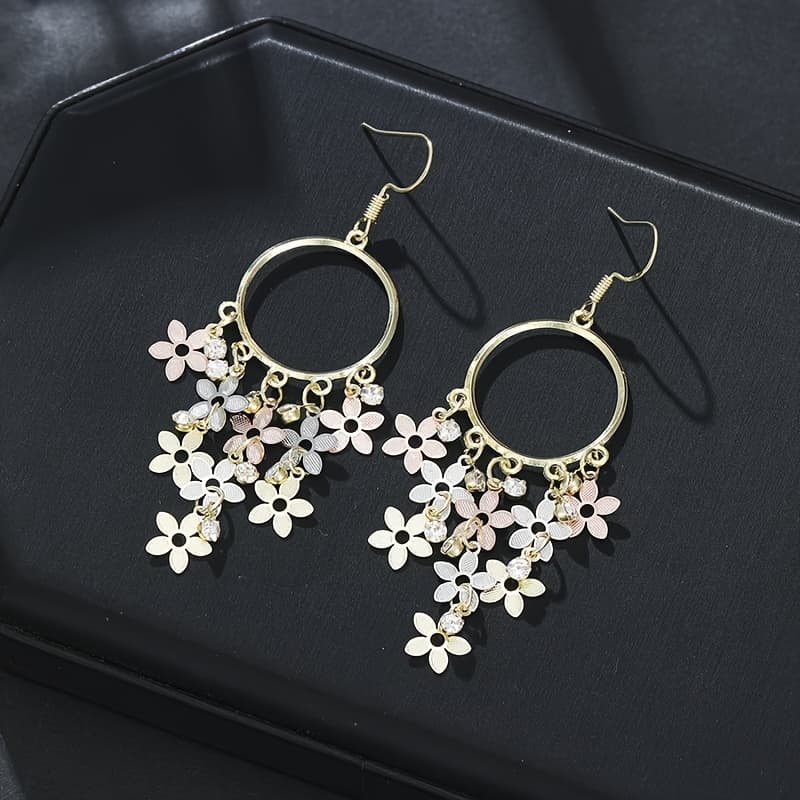 TEMU 1 Pair Of Bohemian Elegant Floral Fringe Pendant Earrings, Suitable For Daily And Wedding Occasions, Suitable For All